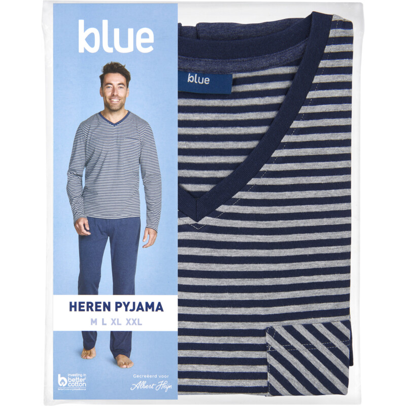 Een afbeelding van Blue Heren pyjama streep blauw XXL