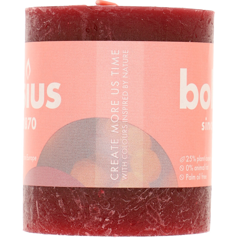 Een afbeelding van Bolsius Rustieke kaars bordeaux 8cm
