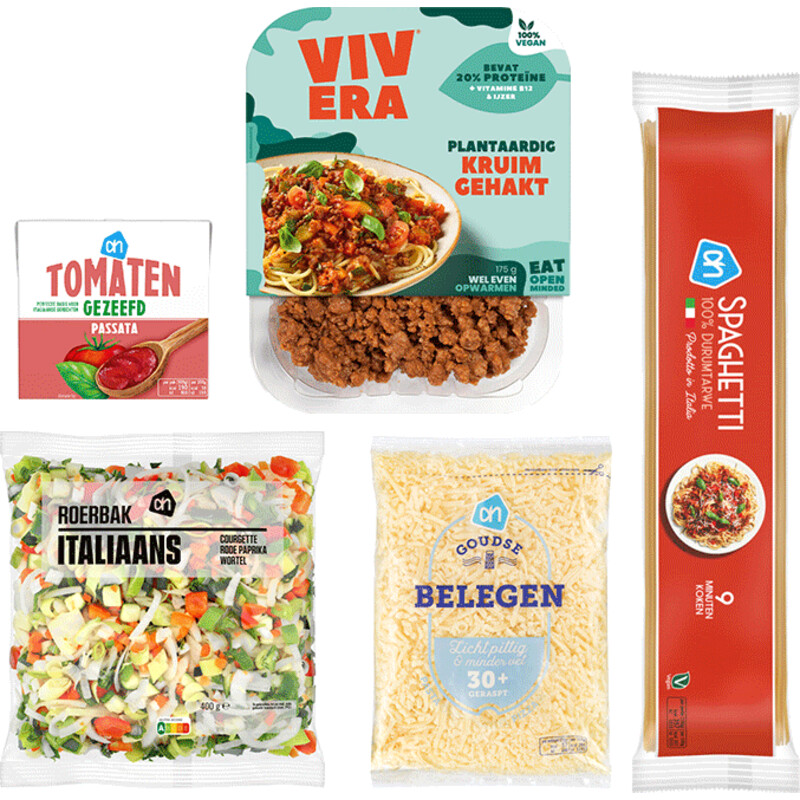 Een afbeelding van Vivera kruimgehakt met AH Spaghetti pakket
