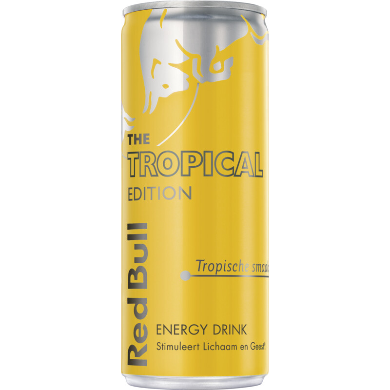 Een afbeelding van Red Bull Energy drink tropisch fruit