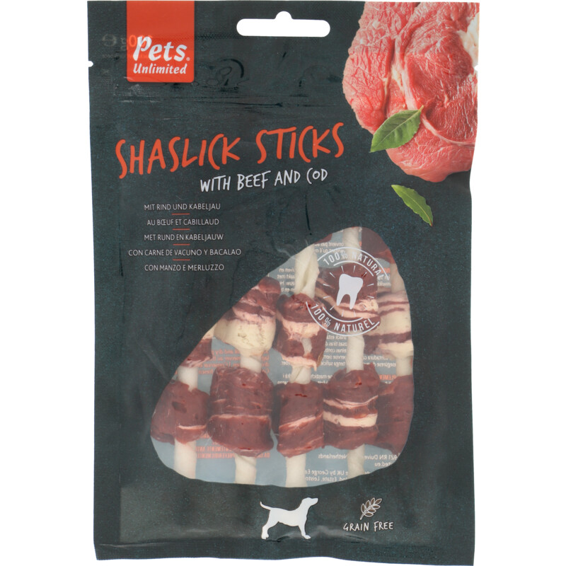 Een afbeelding van Pets Unlimited Shaslick sticks with beef and cod