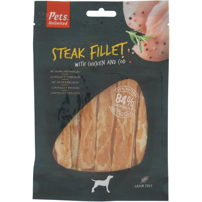 Een afbeelding van Pets Unlimited Steak fillet with chicken en cod