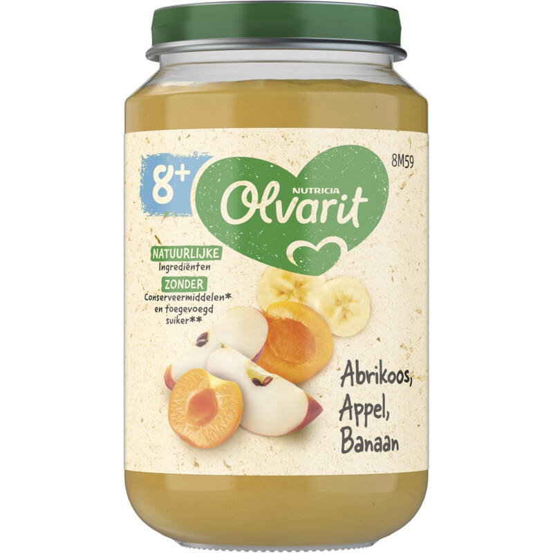 Een afbeelding van Olvarit Abrikoos appel banaan 8m+