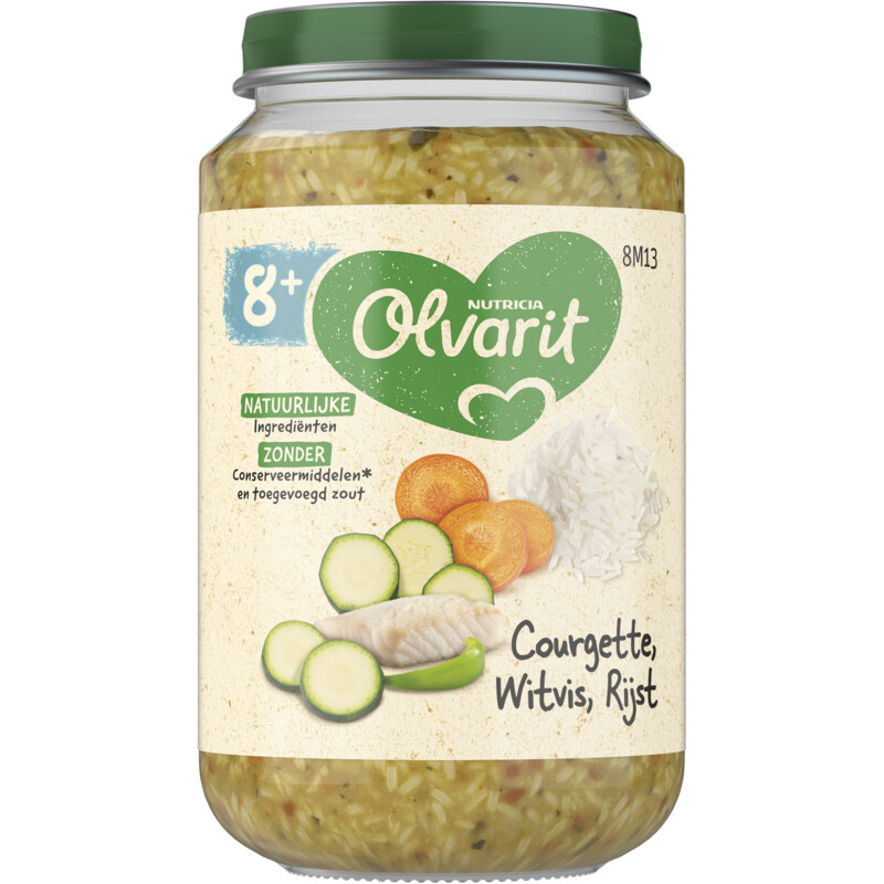 Een afbeelding van Olvarit 8+ mnd courgette witvis rijst