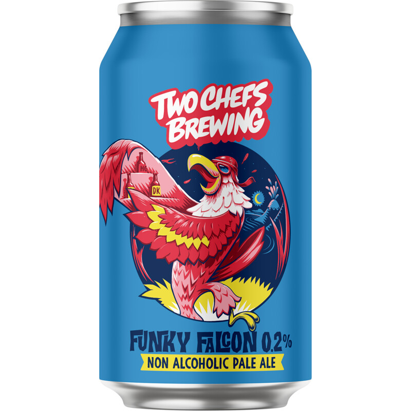 Een afbeelding van Two Chefs Brewing Funky falcon 0.2% non alcoholic pale ale