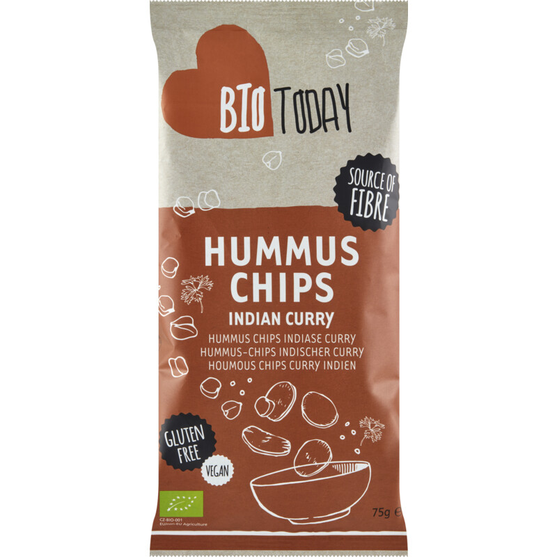 Een afbeelding van BioToday Hummus chips Indian curry