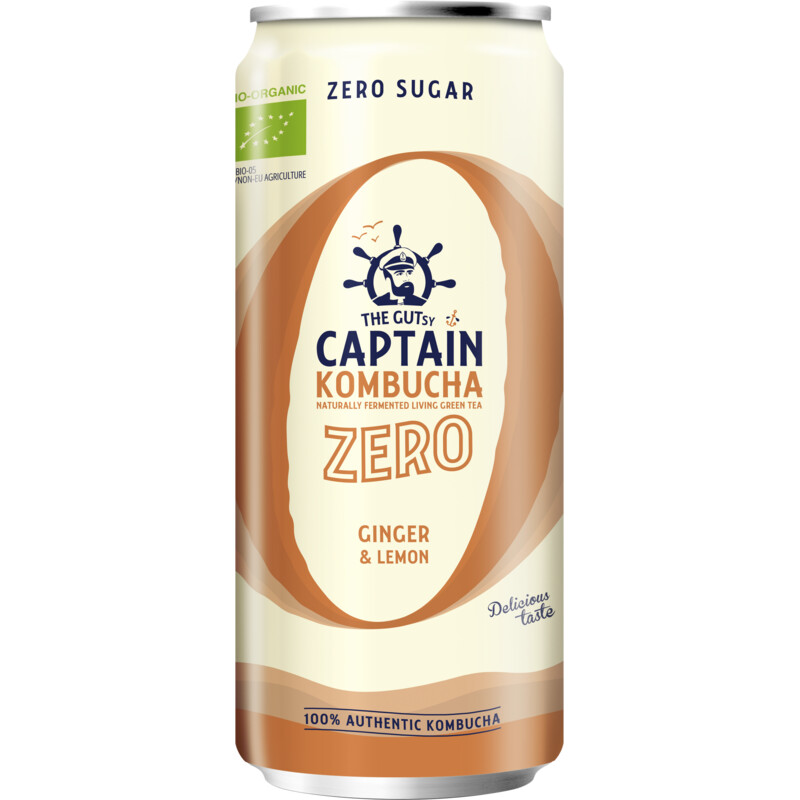 Een afbeelding van The Gutsy Captain Kombucha zero ginger lemon