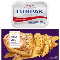 Een afbeelding van Lurpak ongezouten boter met AH Feeststol pakket