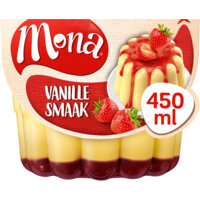 Een afbeelding van Mona Vanillepudding met aardbeiensaus