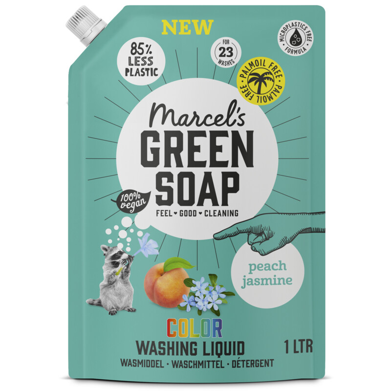 Een afbeelding van Marcel's Green Soap Wasmiddel color peach jasmine refill