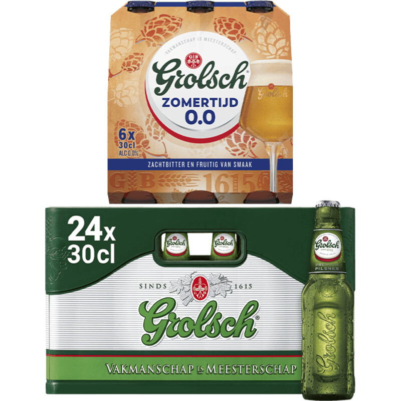 Een afbeelding van Grolsch pils krat & Zomertijd 0.0 pakket