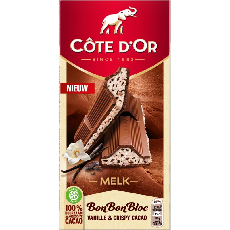 Côte d'Or Bonbonbloc vanille & crispy cacao reserveren Albert Heijn