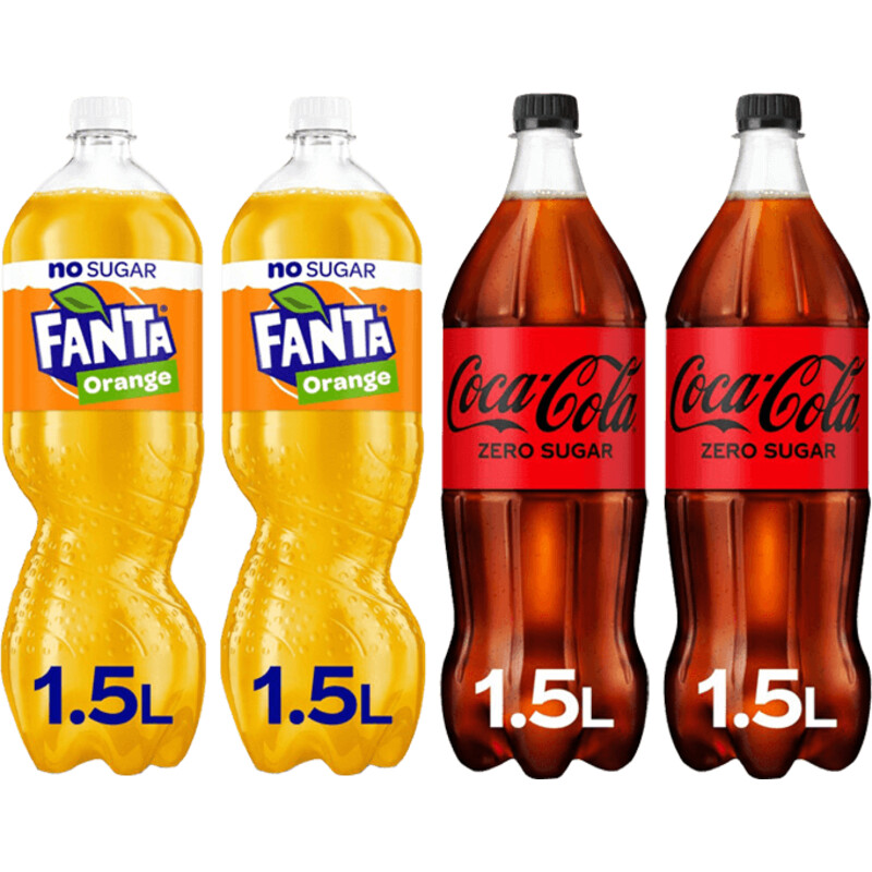 Een afbeelding van Coca-Cola en Fanta No Sugar Multipack 1,5L