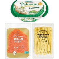 Een afbeelding van Paturain Cuisine en pasta gerookte zalm pakket