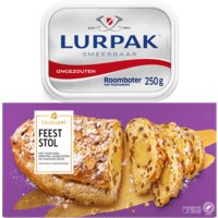 Een afbeelding van Lurpak ongezouten boter met AH Feeststol pakket