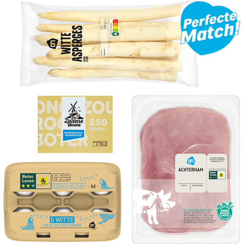 Een afbeelding van AH Witte asperges met ham en ei pakket