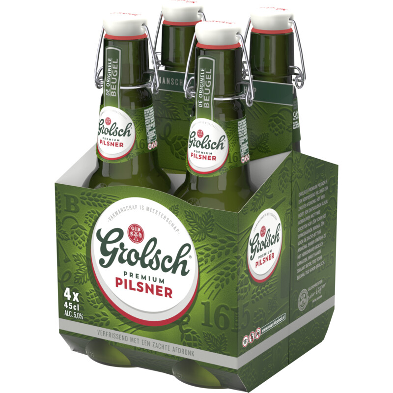 Een afbeelding van Grolsch Premium pilsner bier beugel 4-pack