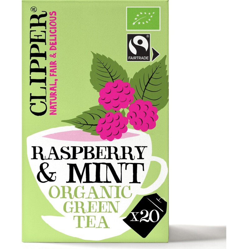 Een afbeelding van Clipper Organic raspberry & mint green tea