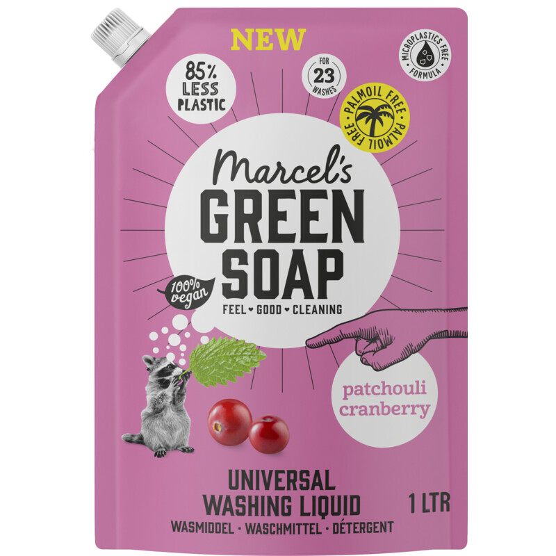 Een afbeelding van Marcel's Green Soap Wasmiddel patchouli cranberry navulling