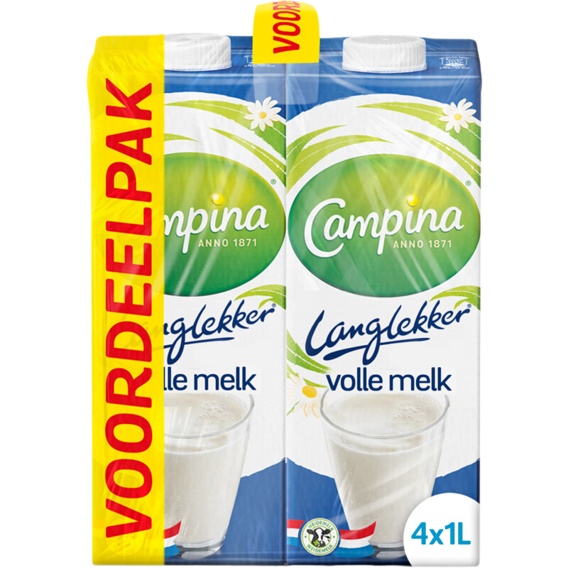 Een afbeelding van Campina Langlekker volle melk voordeel 4-pack