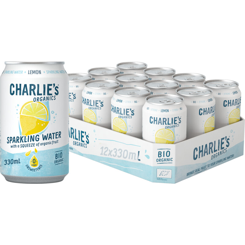 Een afbeelding van Charlie's Organics sparkling water lemon 12-pack