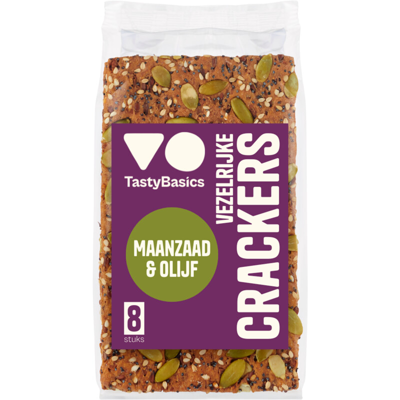 Een afbeelding van TastyBasics Vezelrijke crackers maanzaad & olijf