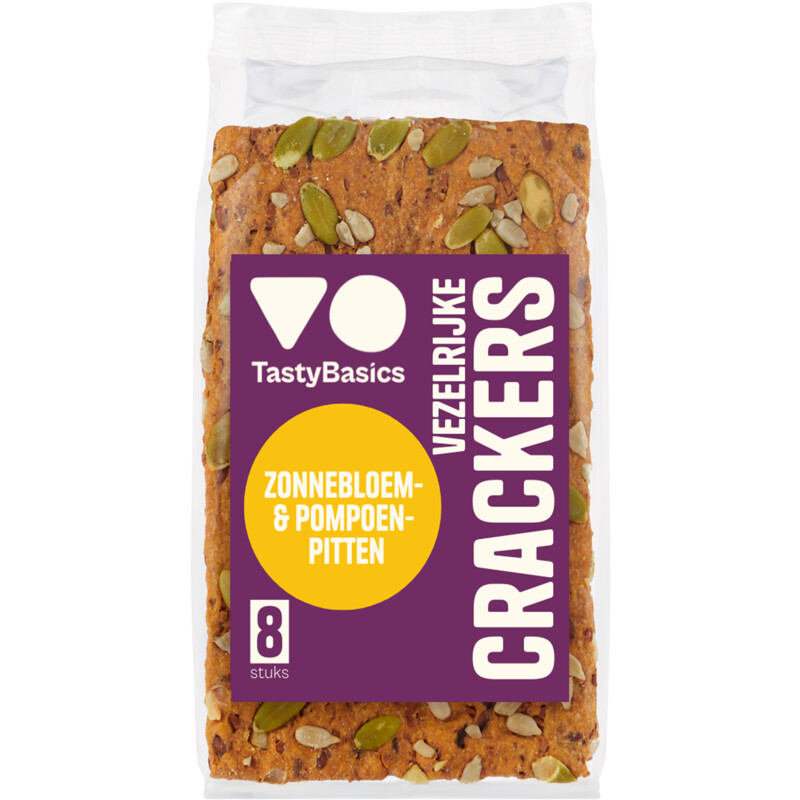 Een afbeelding van TastyBasics Crackers Zonnebloem- en Pompoenpitten