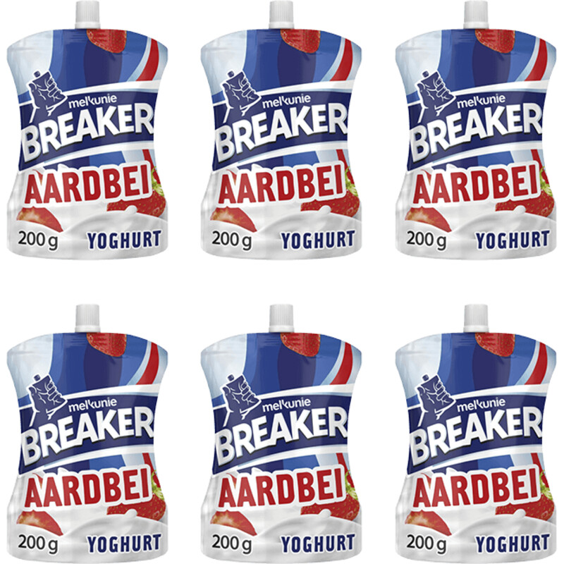 Een afbeelding van Melkunie Breaker aardbei yoghurt 6-pack