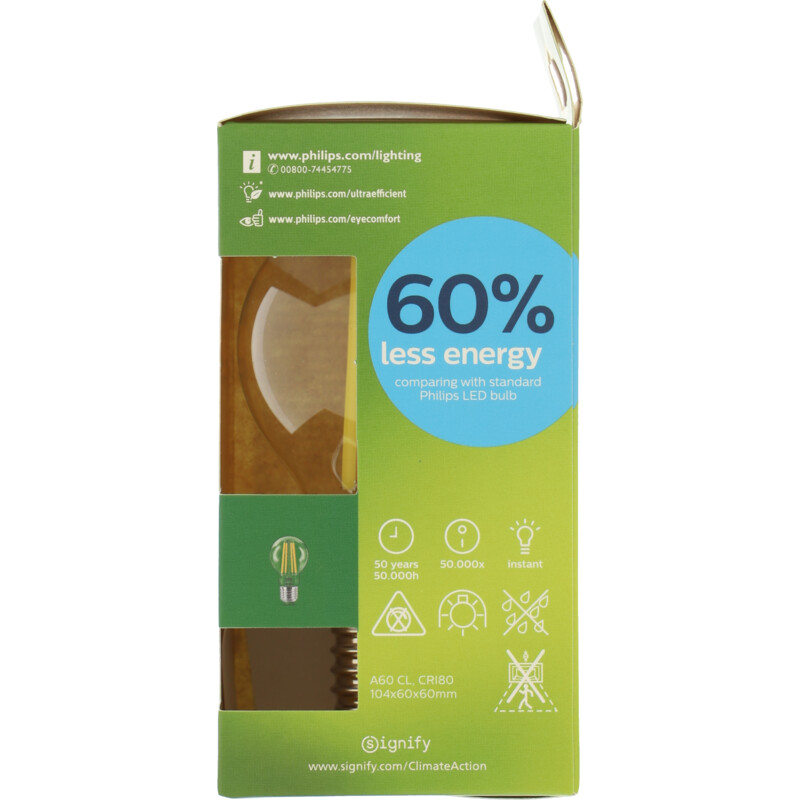 Een afbeelding van Philips Led fil standaard E27 60W helder