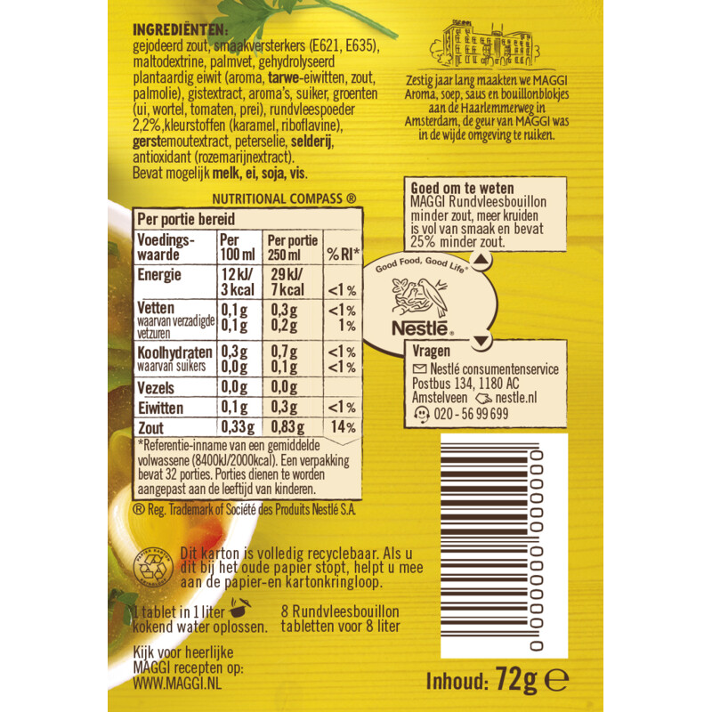 Een afbeelding van Maggi Rundvlees bouillon minder zout