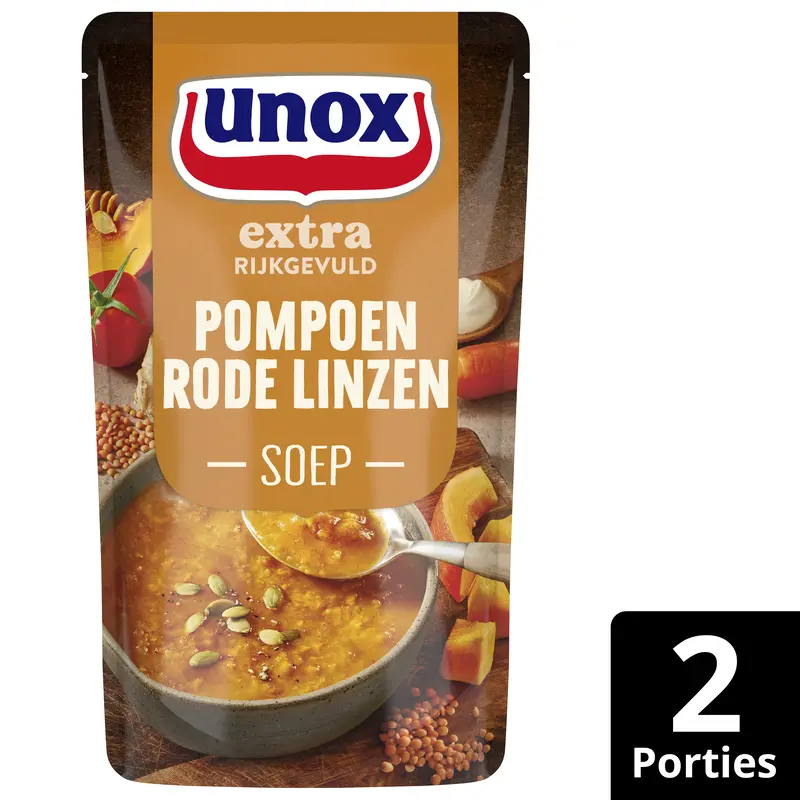 Unox Pompoen rode linzensoep