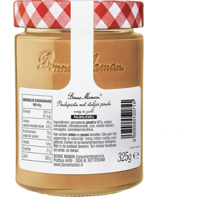 Een afbeelding van Bonne Maman Pindapasta romig en zacht stukjes pinda