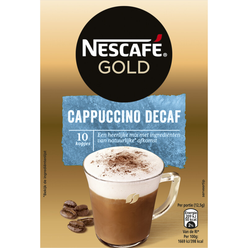 Een afbeelding van Nescafé Gold cappuccino decaf oploskoffie