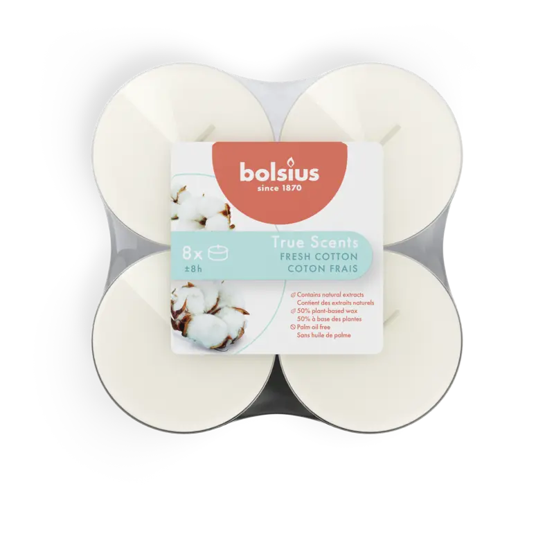 Bolsius True scents fresh cotton 8uurs