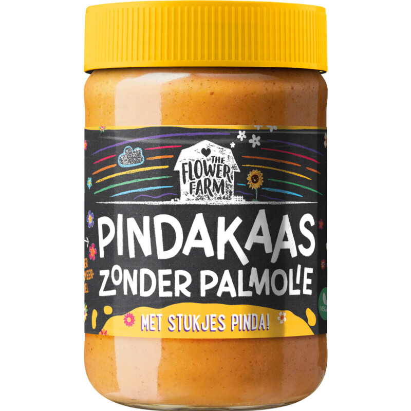 Een afbeelding van Flower Farm Pindakaas zonder palmolie met stukjes