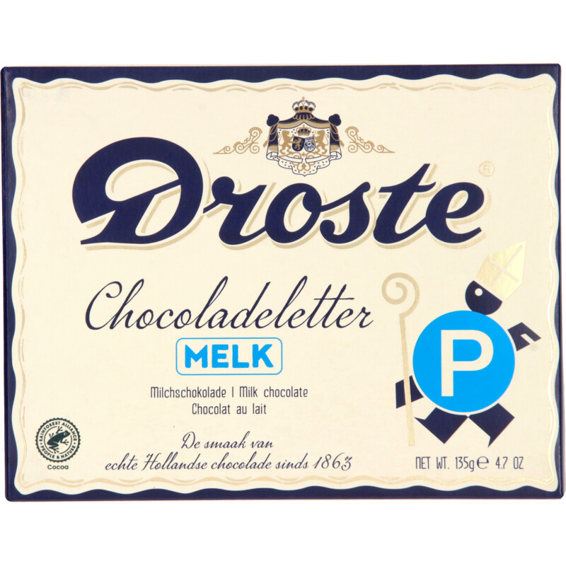 Een afbeelding van Droste Chocoladeletter melk M, P, S