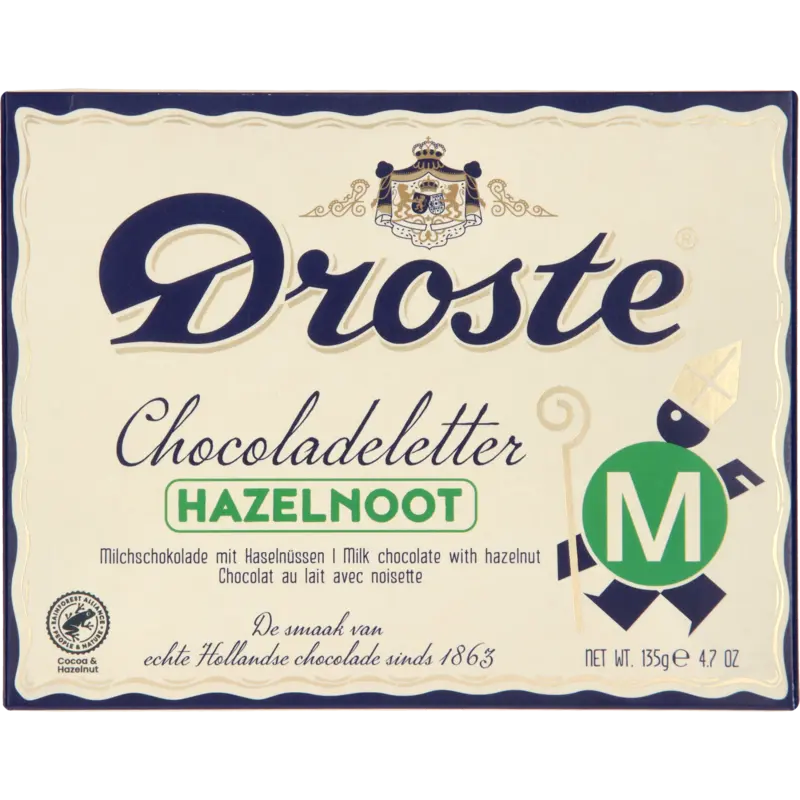 Chocoladeletter hazelnoot melk M,P,S