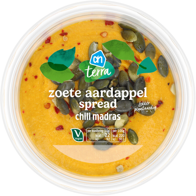 Een afbeelding van AH Terra Plantaardig zoet aardappel spread madras