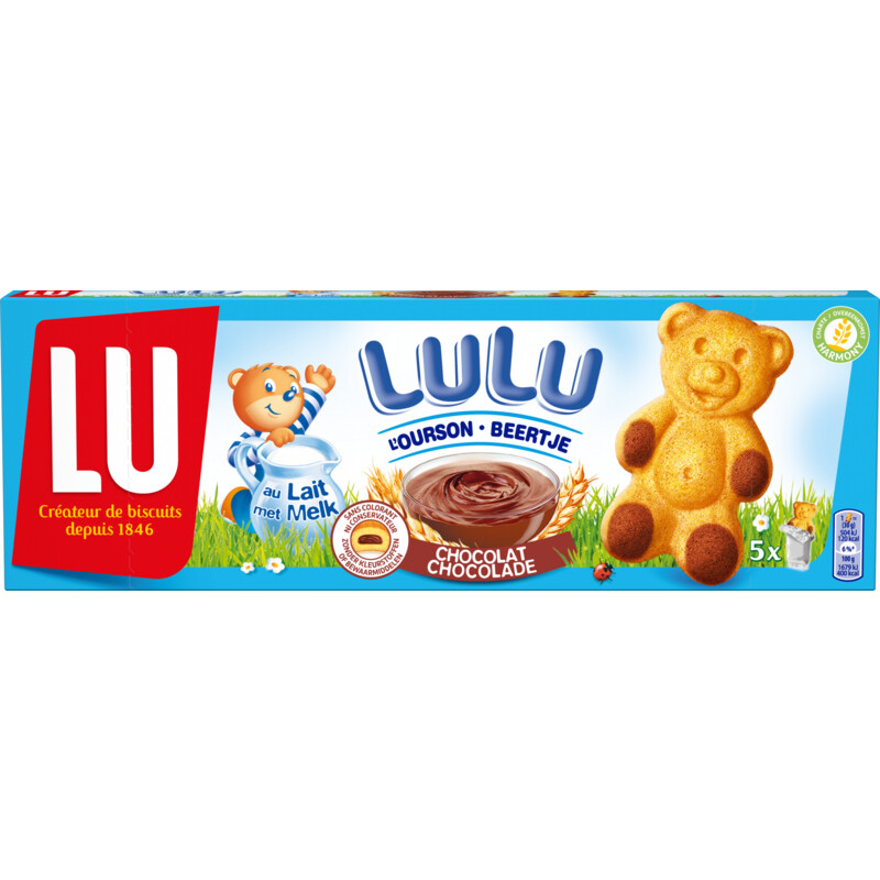 Een afbeelding van LU Lulu beertjes met chocolade vulling