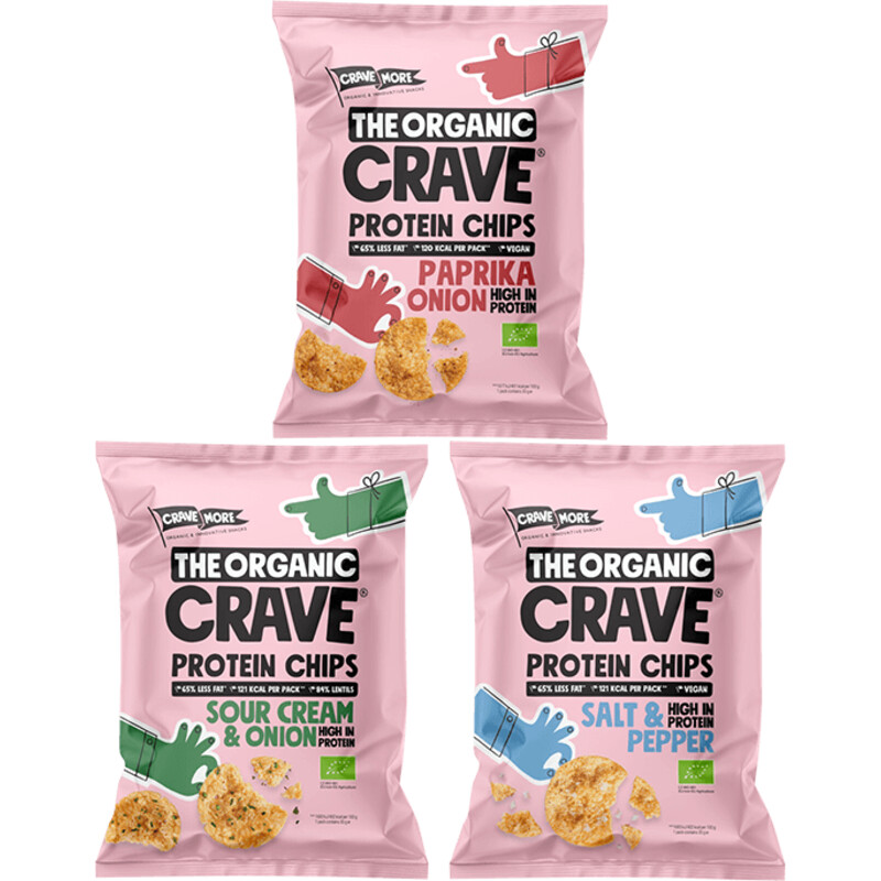 Een afbeelding van The Organic Crave proteïne chips pakket