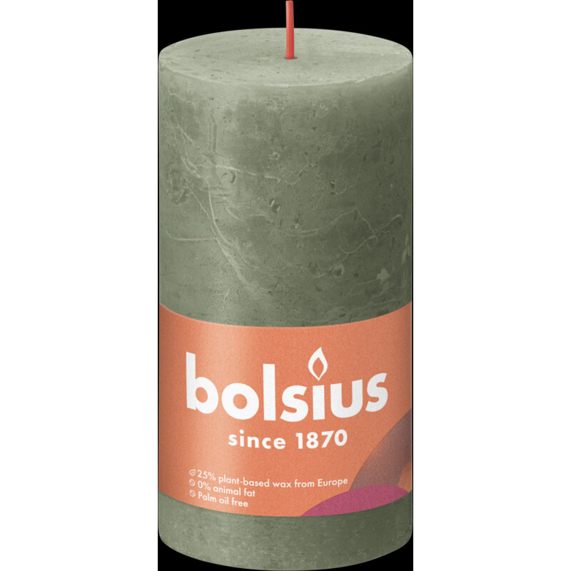 Een afbeelding van Bolsius Rustieke kaars olijfgroen 13cm