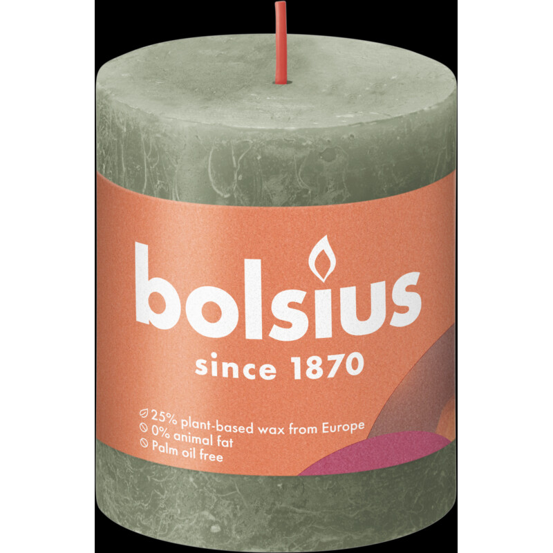 Een afbeelding van Bolsius Rustieke kaars olijfgroen 8cm