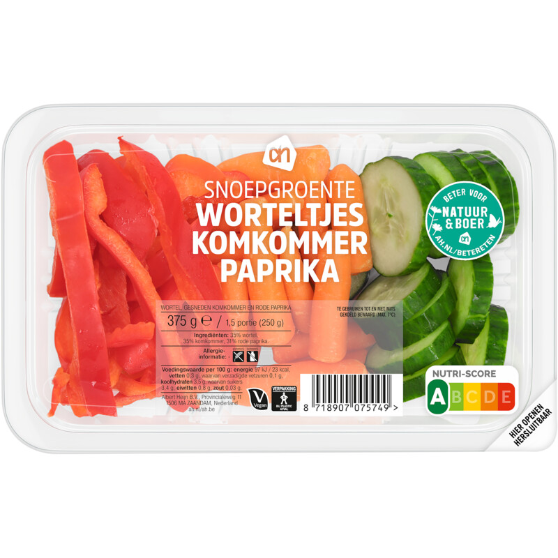 Een afbeelding van AH Snoepgroente wortel komkommer paprika