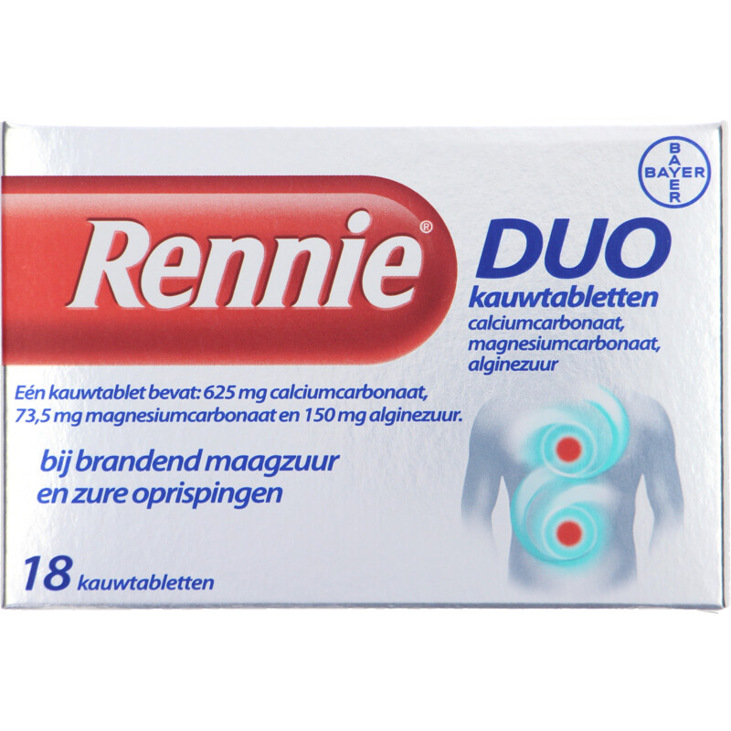 Een afbeelding van Rennie Duo kauwtabletten bij reflux