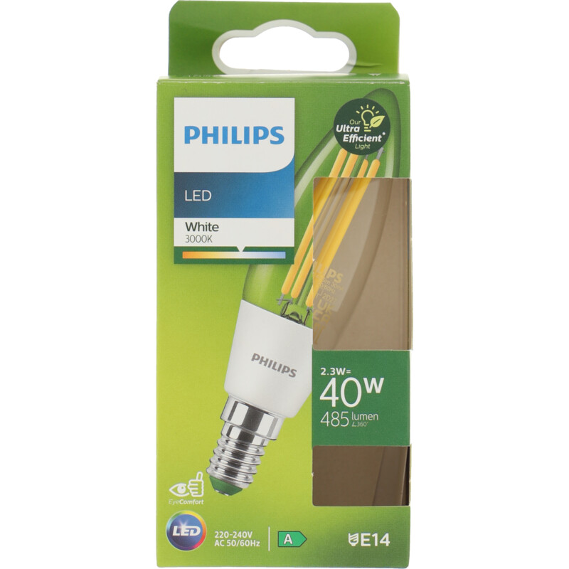 Een afbeelding van Philips Led fil kaars E14 40W white 3000k