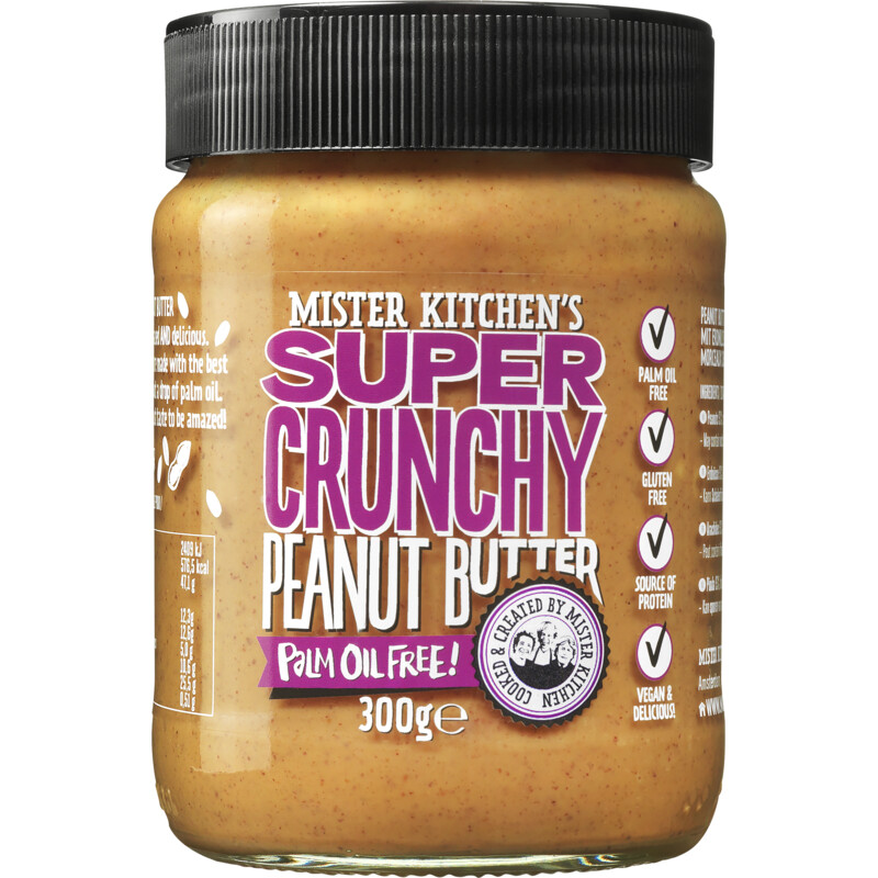 Een afbeelding van Mister kitchen's Pindakaas super crunchy palmolievrij