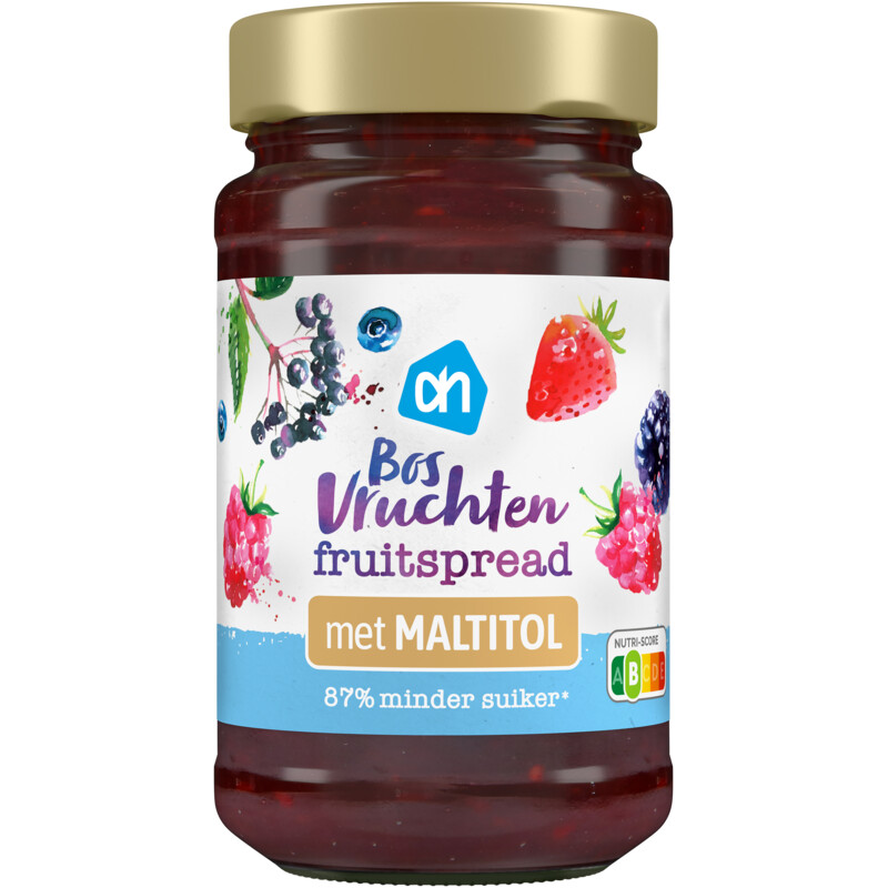 Een afbeelding van AH Bosvruchten fruitspread met maltitol