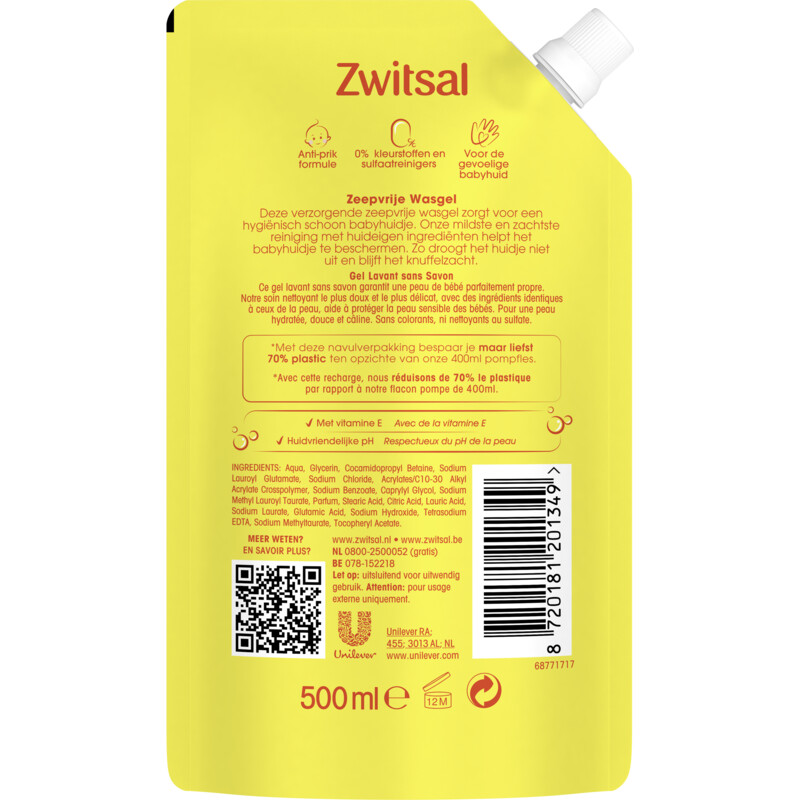 Een afbeelding van Zwitsal Baby zeepvrije wasgel navulverpakking