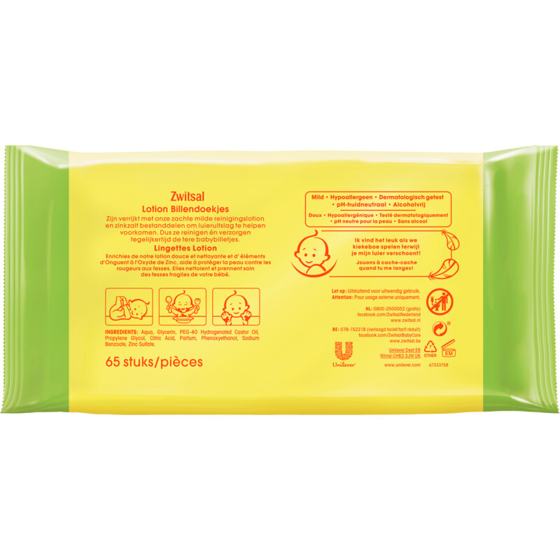 Een afbeelding van Zwitsal Baby lotion billendoekjes 2-pack
