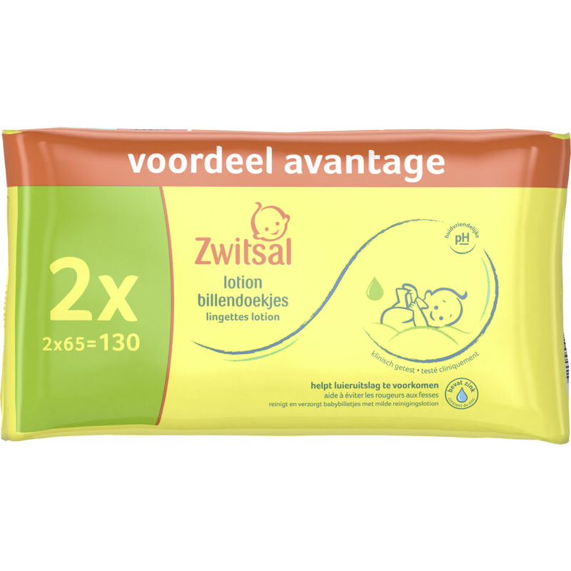 Een afbeelding van Zwitsal Baby lotion billendoekjes 2-pack